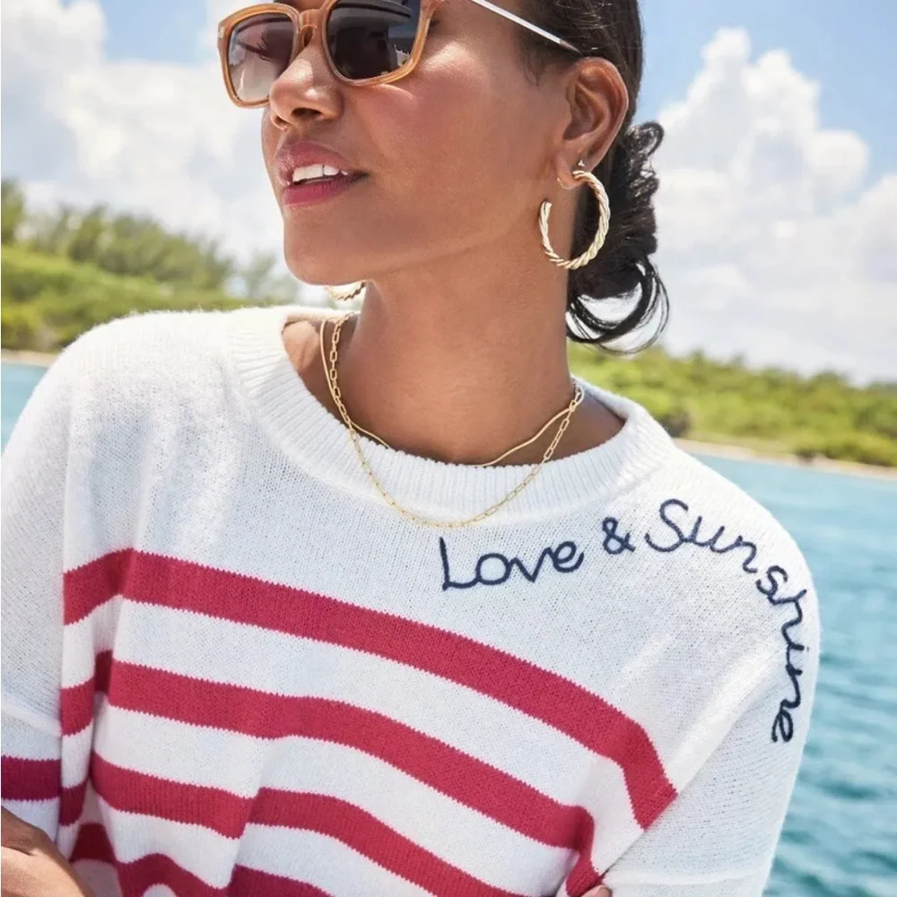 Lilly Pulitzer Quince Sweater Poinsettia Red Cruise Stripe ‘Love and Sunshine’